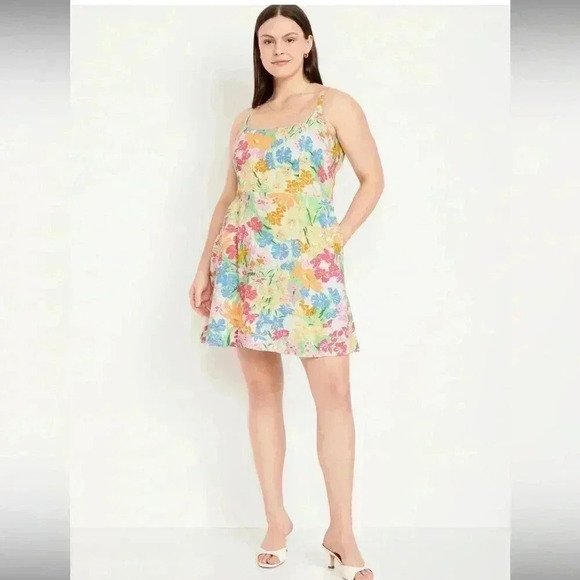 ☘️ NWT Old Navy Fit & Flare Cami Mini Dress, Pink/Orange Floral, Size XLT(16/18) - Picture 1 of 7